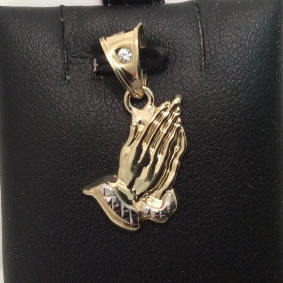 10k Real Gold PRAYING HANDS CZ PENDANT Charm .8gr
